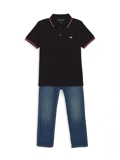 Shop Armani Junior Little Boy's & Boy's Pique Polo Shirt In Black