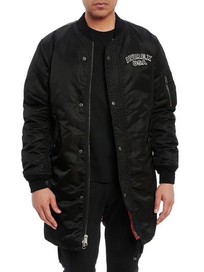 Shop Avirex Men's Long Bomber Jacket In Jet Black