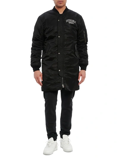 Shop Avirex Men's Long Bomber Jacket In Jet Black