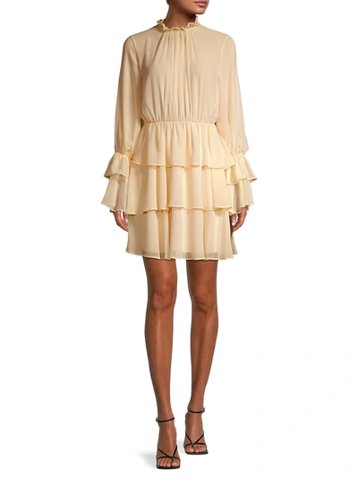 Shop Fame And Partners Loring Tiered Minidress In Champagne
