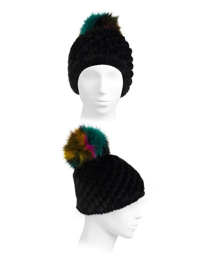 Shop Jocelyn Solid Faux Fur Pineapple Hat With Faux Fur Pom In Black Multi
