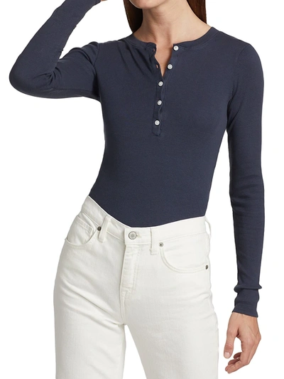 Shop Nili Lotan Women's Jordan Henley Long-sleeve T-shirt In Navy