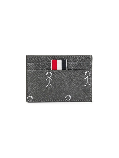 Shop Thom Browne Mr. Thom Print Leather Card Case In Dark Grey