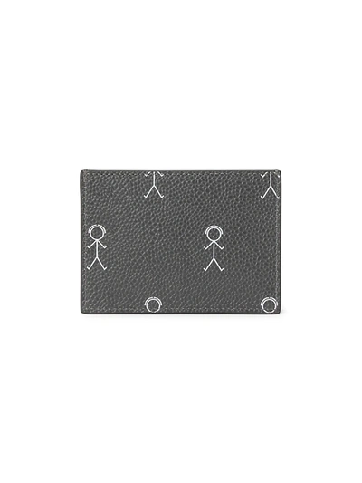 Shop Thom Browne Mr. Thom Print Leather Card Case In Dark Grey