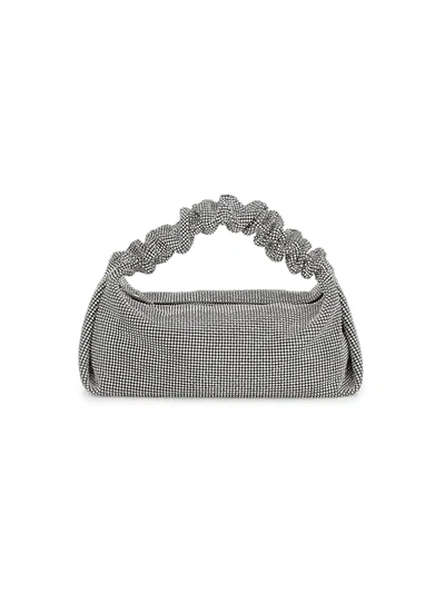 Shop Alexander Wang Women's Mini Scrunchie Mesh Rhinestone Top Handle Bag In Crystal