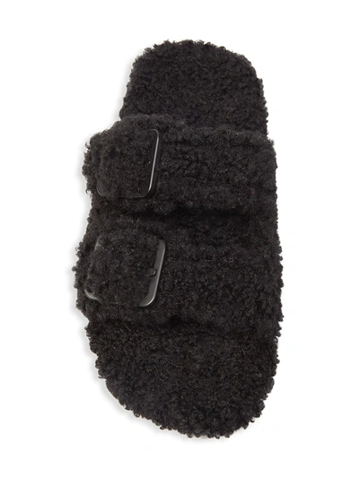 Shop Balenciaga Men's Mallorca Adjustable Faux Shearling Sandals In Black
