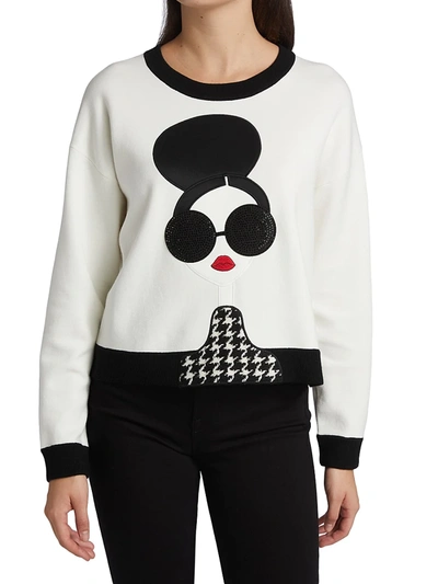 Shop Alice And Olivia Women's Gleeson Appliqué Boxy Sweater In Soft White Multi