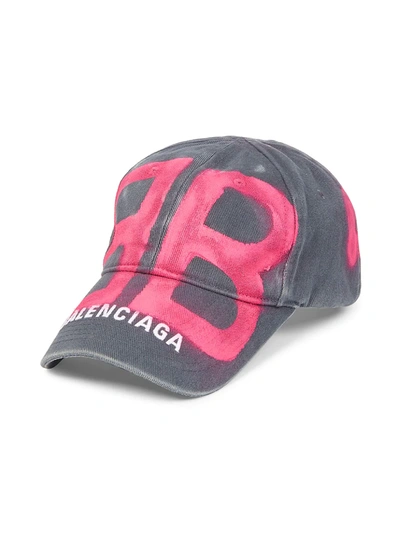 Shop Balenciaga Bb Spray Painted Baseball Cap In Grey