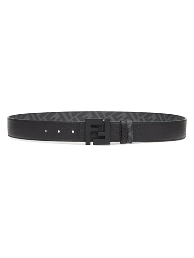 Shop Fendi Men's Cucio Roma Reversible Logo Belt In Black