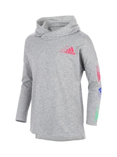 Shop Adidas Originals Little Girl's & Girl's Graphic Hooded Long Sleeve T-shirt In Grey Heather