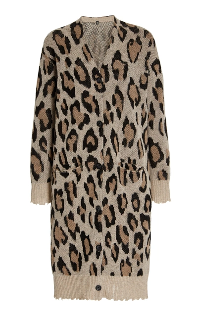 Shop R13 Women's Distressed Leopard-knit Cashmere Long Cardigan In Neutral