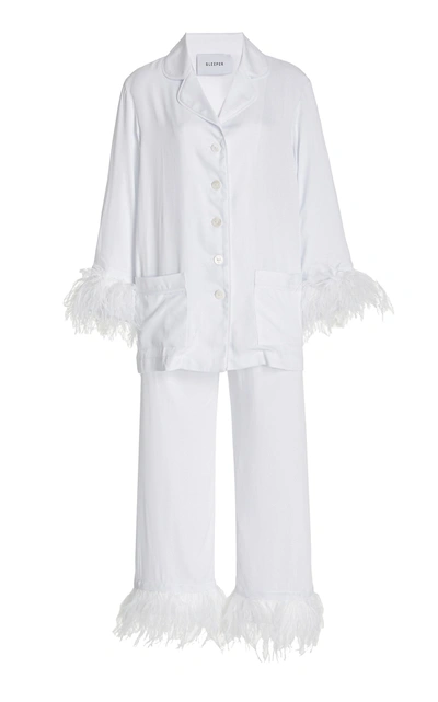 Shop Sleeper Party Feather-trimmed Woven Pajama Set In White