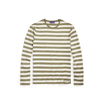 Shop Ralph Lauren Striped Lisle Long-sleeve T-shirt In Fall Sage / Classic Cream