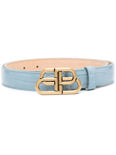 Shop Balenciaga Bb-buckle Embossed Belt In Blau