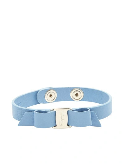 Shop Ferragamo Vara Bow Leather Bracelet In Blue