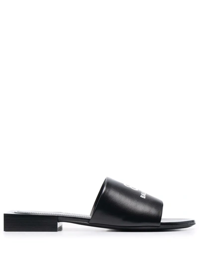 Shop Balenciaga Box Mule Leather Sandals In Schwarz