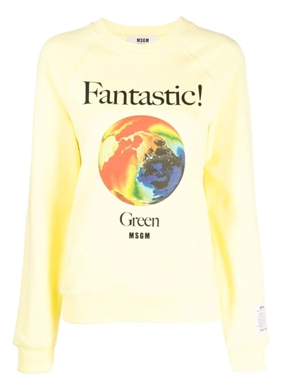 Shop Msgm Fantastic Slogan-print Sweatshirt In Gelb