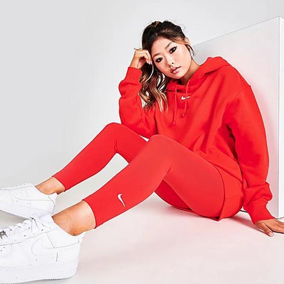 Shop Nike Women's Sportswear Essential Mid-rise Cropped Leggings In Chile Red/white