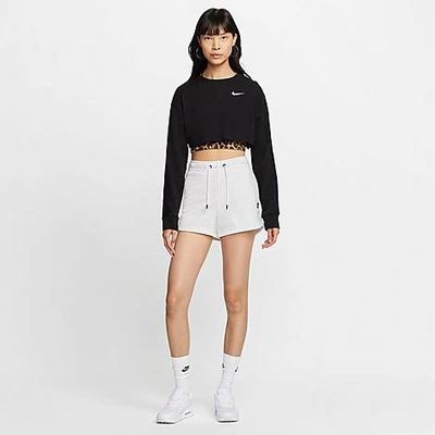 Shop Nike Women's Sportswear Essential French Terry Shorts In Birch Heather/white/black