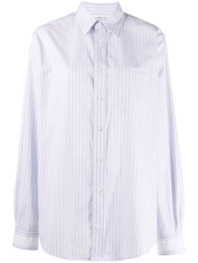 Shop Maison Margiela Stripe-print Pointed-collar Shirt In Blue