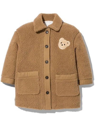 Shop Palm Angels Bear Shearling Jacket In Brown