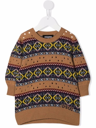Dsquared2 Teen Stripe-pattern Open Knit Jumper In Brown