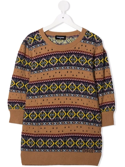 Dsquared2 Teen Stripe-pattern Open Knit Jumper In Brown