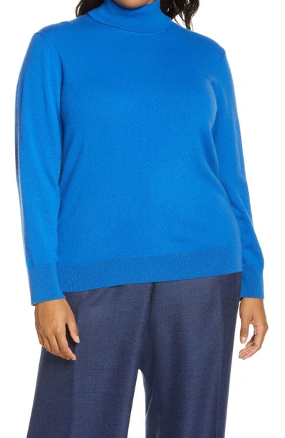 Shop Lafayette 148 Metallic Trim Kindcashmere Turtleneck Sweater In Ultramarine