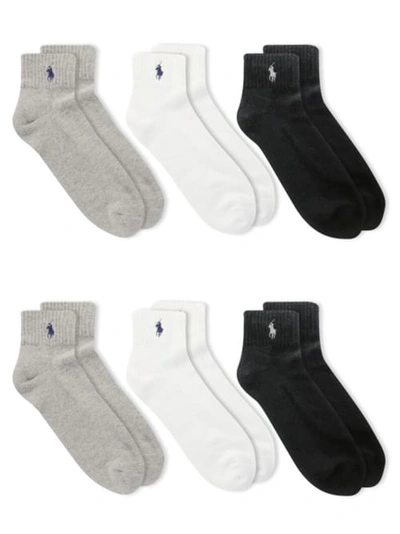 Shop Polo Ralph Lauren Rib Cuff Sport Quarter Socks 6-pack In Grey Assorted