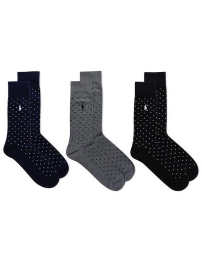 Shop Polo Ralph Lauren Assorted Dot Dress Socks 3-pack In Navy Assorted