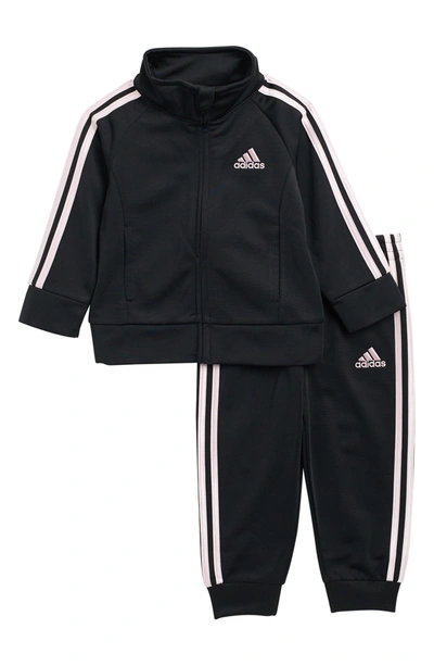 Shop Adidas Originals 3-stripes Tricot Track Jacket & Joggers Set In Black/ Light Pink