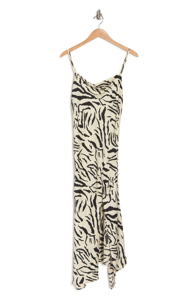 Shop Knowonecares Know One Cares  Tiger Print Cowl Neck Slit Front Dress In Cream Black