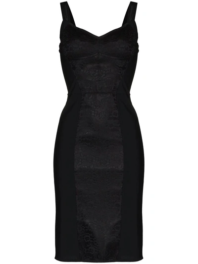 Shop Dolce & Gabbana Floral Jacquard Midi Dress In Black