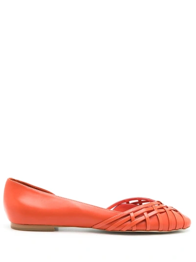 Shop Sarah Chofakian Victoria Leather Ballerina Shoes In Orange