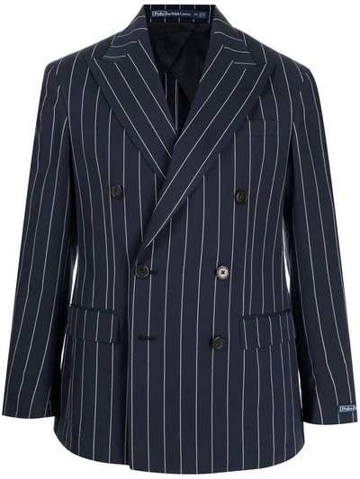 Shop Polo Ralph Lauren Pinstriped Double-breasted Blazer In Blau