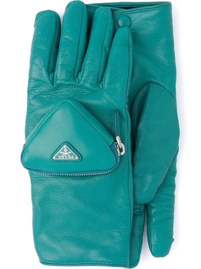 Shop Prada Zipped Pouch Short Gloves In Blau