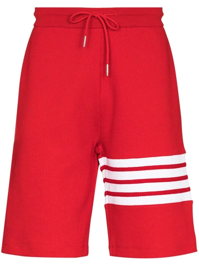 Shop Thom Browne 4-bar Cotton Track Shorts In Red