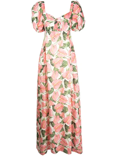 Shop Agua By Agua Bendita Chocolate Floral-print Maxi Gown In Pink