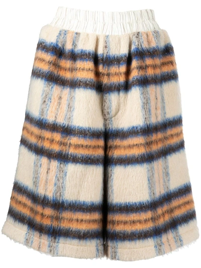 Shop Natasha Zinko Bold Check Wool-blend Shorts In Blue