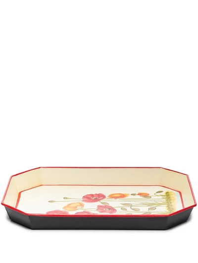Shop Les Ottomans Floral-print Octagon Tray In Nude