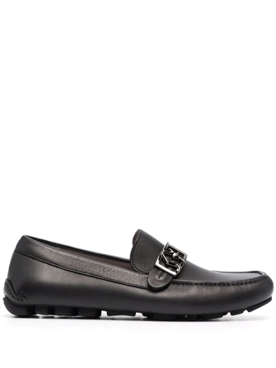 Ferragamo Logo-plaque Leather Loafers In Schwarz