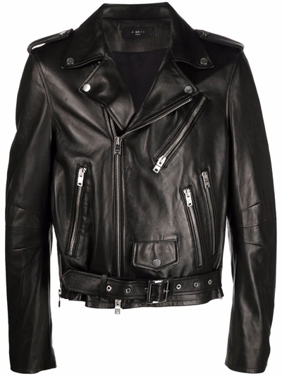 Shop Amiri Leather Biker Jacket In Schwarz