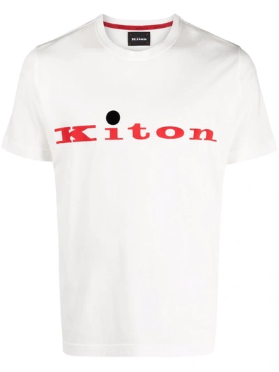 Shop Kiton Logo-print Crewneck T-shirt In Weiss