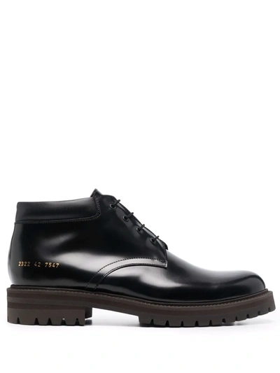 Shop Common Projects Polished-finish Lace-up Boots In Black