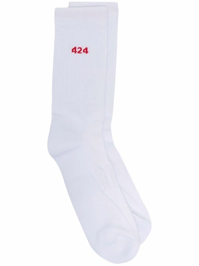 Shop 424 Ribbed Intarsia-knit Logo Socks In White