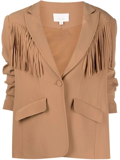 Shop Cinq À Sept Fringed Single-breasted Blazer In Brown