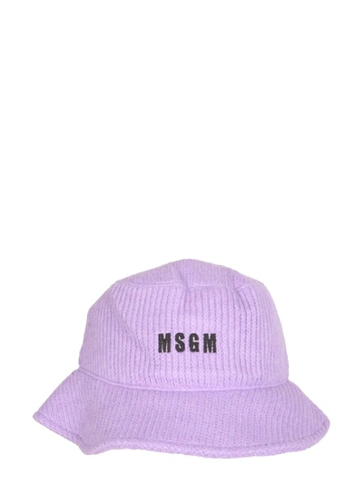 Shop Msgm Ribbed Bucket Hat In Lilac