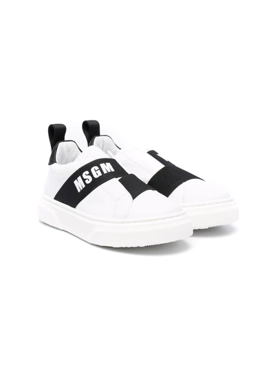 Shop Msgm Logo-print Slip-on Sneakers In White