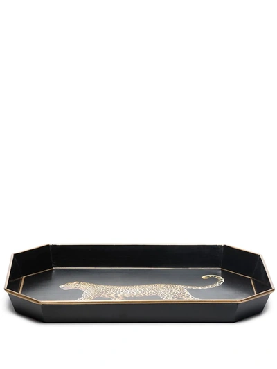 Shop Les Ottomans Leopard-print Octagon Tray In Black