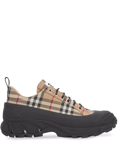 Shop Burberry Arthur Vintage Check Sneakers In Brown